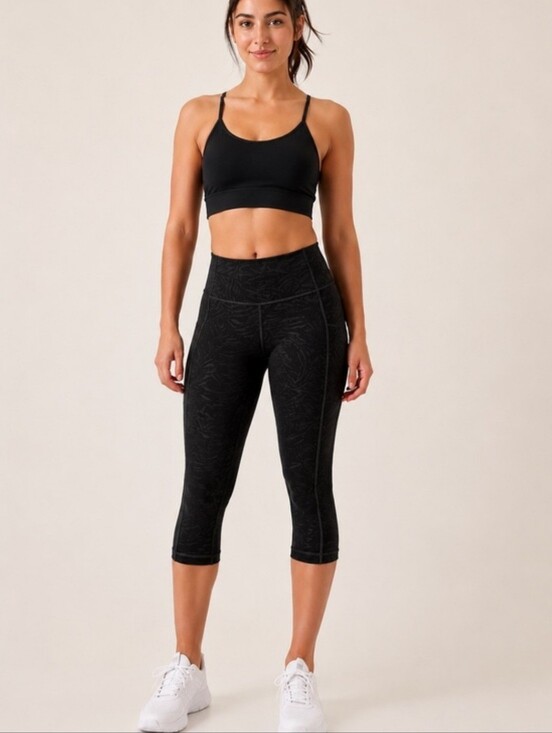 Athleta Pants - Athleta Ultimate Stash Pocket Embossed Capri Women's Small S Black Grey Athletic